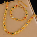 Conjunto Luna, aço inoxidável, colorido de zircônia, colar e pulseira.
