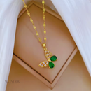 Conjunto Ayla, aço inoxidável, verde e dourado, borboleta.