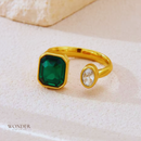 Anel Sara, aço inoxidável, verde quadrado zircão aberto.