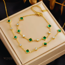 Conjunto Rihanna, aço inoxidável. verde branco zircão cristal, colar e pulseira.