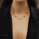 Conjunto Rihanna, aço inoxidável. verde branco zircão cristal, colar e pulseira.