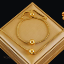 Conjunto Francisca, aço inoxidável, cor de ouro, grânulo bola, colar e pulseira.