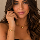 Conjunto Francisca, aço inoxidável, dourado, grânulo bola, colar e pulseira.