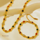 Conjunto Luna, aço inoxidável metal colorido zircão, corrente colar e pulseira.