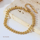 Conjunto Gabriela, aço inoxidável, dourado, formato  trigo, colar e pulseira.