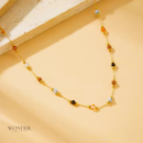 Conjunto Helena, aço inoxidável, dourado, colorido, colar, pulseira e tornozeleira.