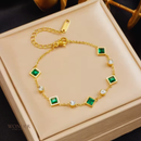 Conjunto Rihanna, aço inoxidável. verde branco zircão cristal, colar e pulseira.