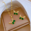 Conjunto Ayla, aço inoxidável, verde e dourado, borboleta.