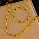 Conjunto Luna, aço inoxidável metal colorido zircão, corrente colar e pulseira.