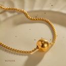 Conjunto Francisca, aço inoxidável, dourado, grânulo bola, colar e pulseira.