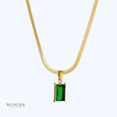 Conjunto Esmeralda, aço inoxidável, quadrado verde cristal zircão, colar e brinco.
