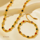 Conjunto Luna, aço inoxidável, colorido de zircônia, colar e pulseira.