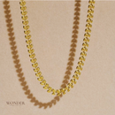 Conjunto Paola, aço inoxidável, cor de ouro trigo, corrente colar e pulseira.