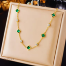 Conjunto Rihanna, aço inoxidável. verde branco zircão cristal, colar e pulseira.