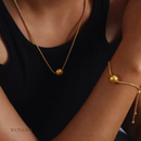 Conjunto Francisca, aço inoxidável, dourado, grânulo bola, colar e pulseira.